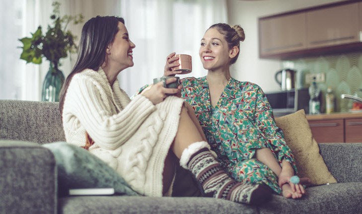 Friends talking and dinking tea